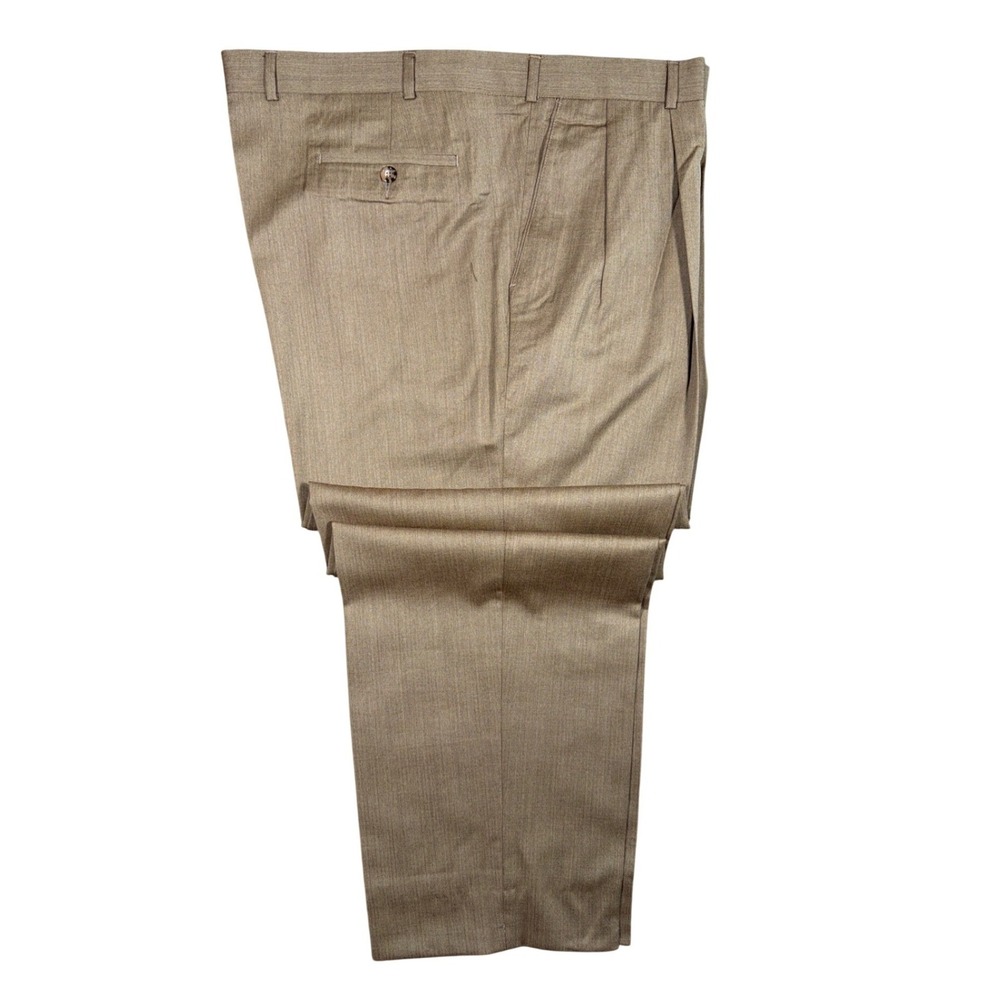 Profilo Dress Pants Mens 44 Brown Excellent 100% Wool Pleated Herringbone